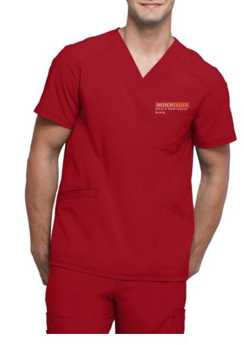 Male Valencia College Nursing Program Red Scrub Top