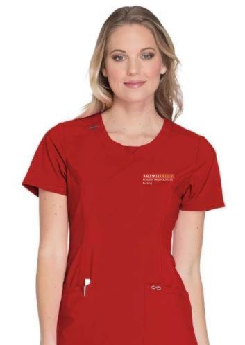 Female Valencia College Red Scrub Top